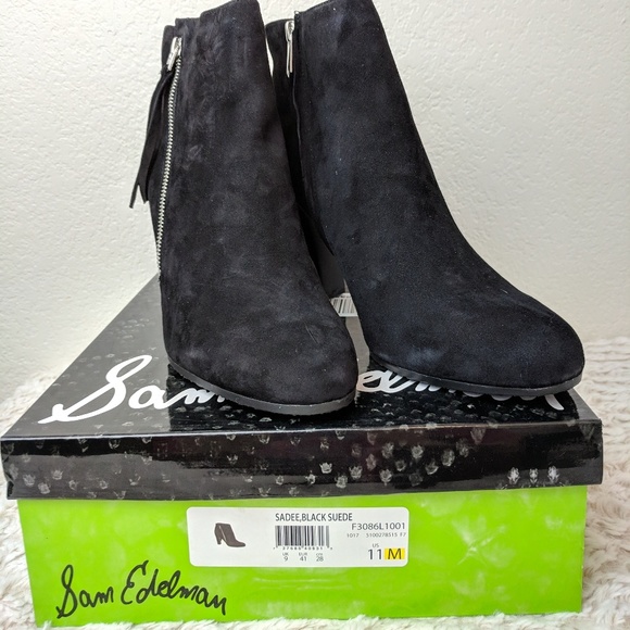 Sam Edelman Sadee Fringe Black Suede Bootie - Picture 2 of 8